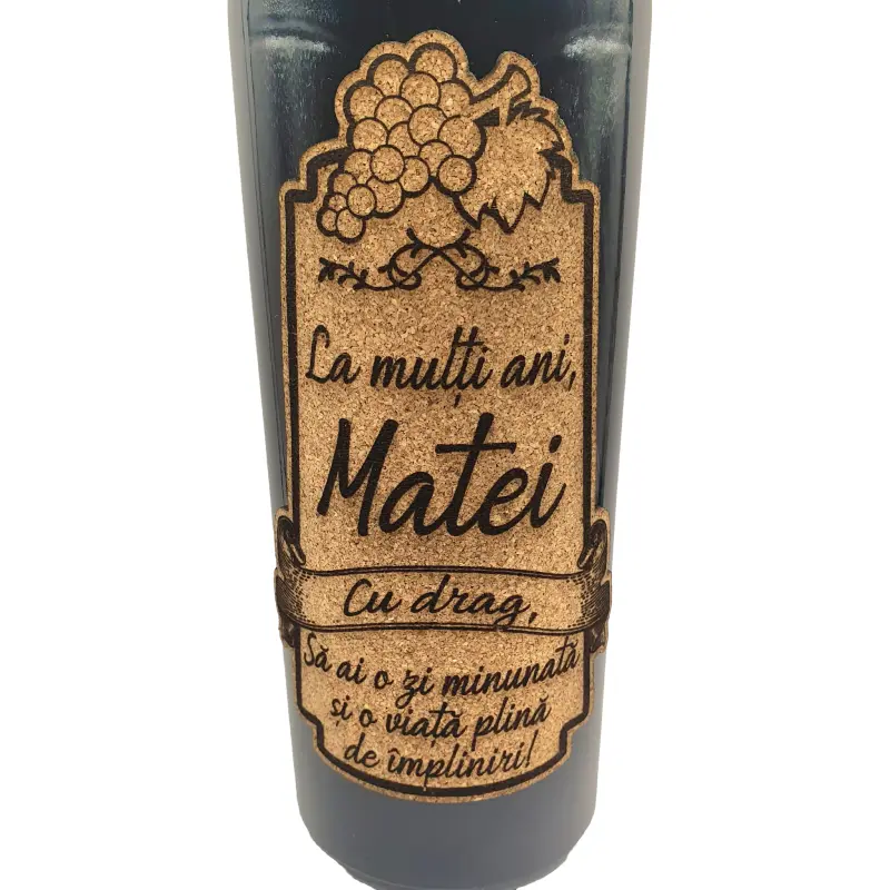 La multi ani matei, eticheta pluta cu mesaj